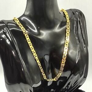 18k Gold Plated Necklace Mariners Chain 6mm Valentine's Birthday Gift - New